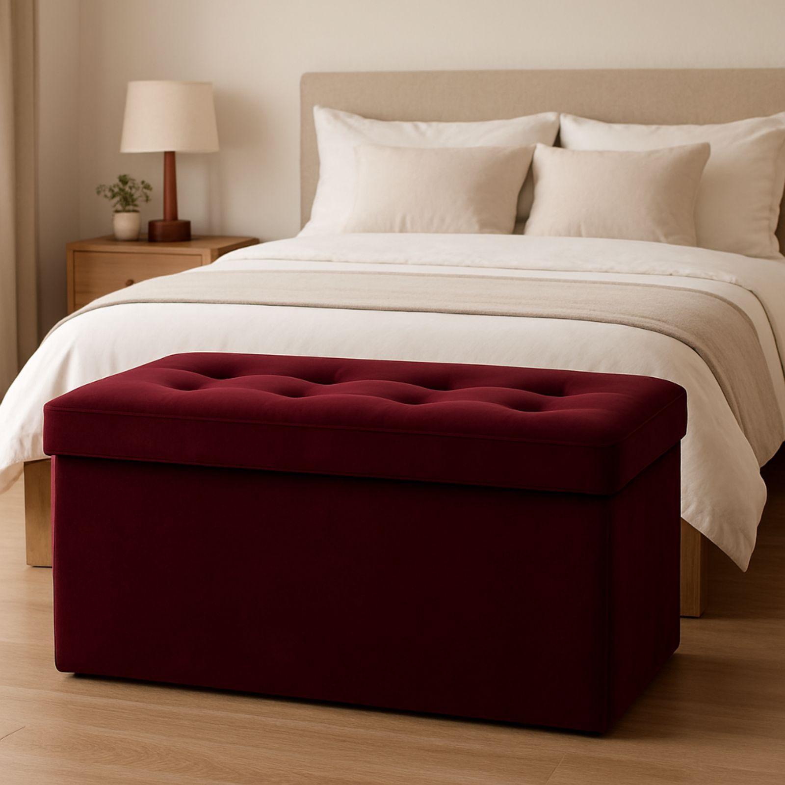  pouf contenitore in velluto bordeaux - foto 5