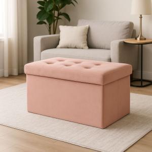 Pouf contenitore in velluto salmone