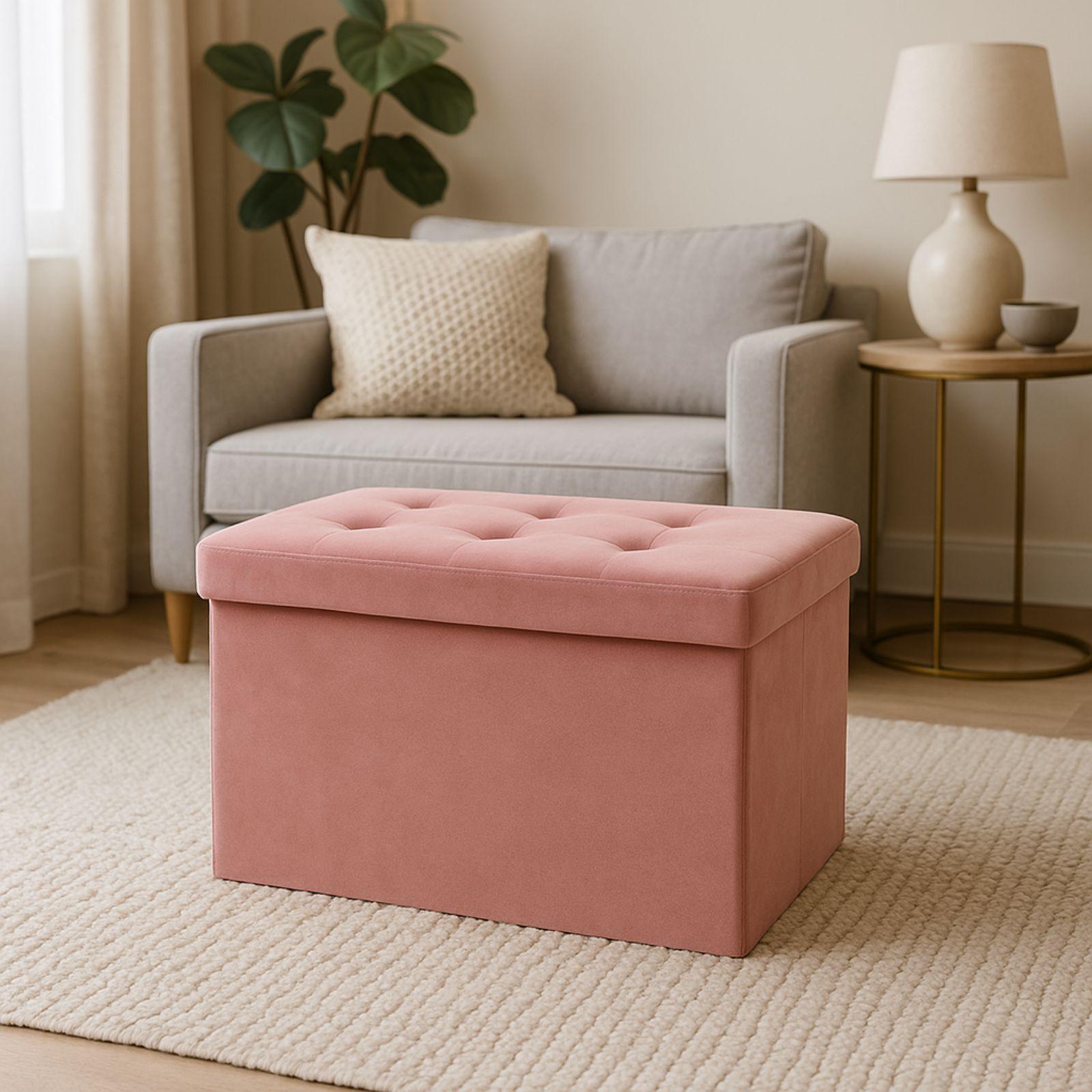  pouf contenitore in velluto salmone - foto 3