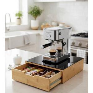 Porta cialde in bambù con piano in vetro temperato e cassetto