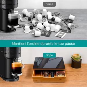 Porta cialde in bambù con piano in vetro temperato e cassetto