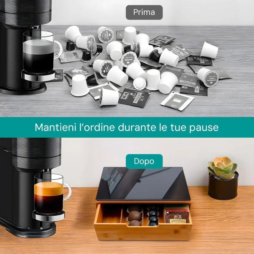  porta cialde in bambù con piano in vetro temperato e cassetto - foto 2