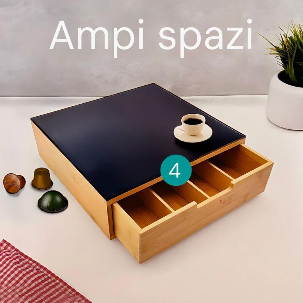  porta cialde in bambù con piano in vetro temperato e cassetto - foto 3