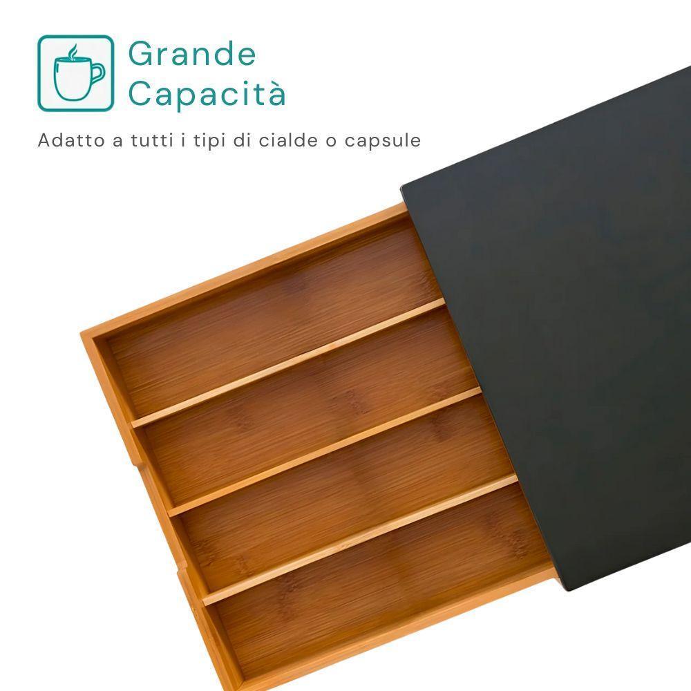  porta cialde in bambù con piano in vetro temperato e cassetto - foto 4