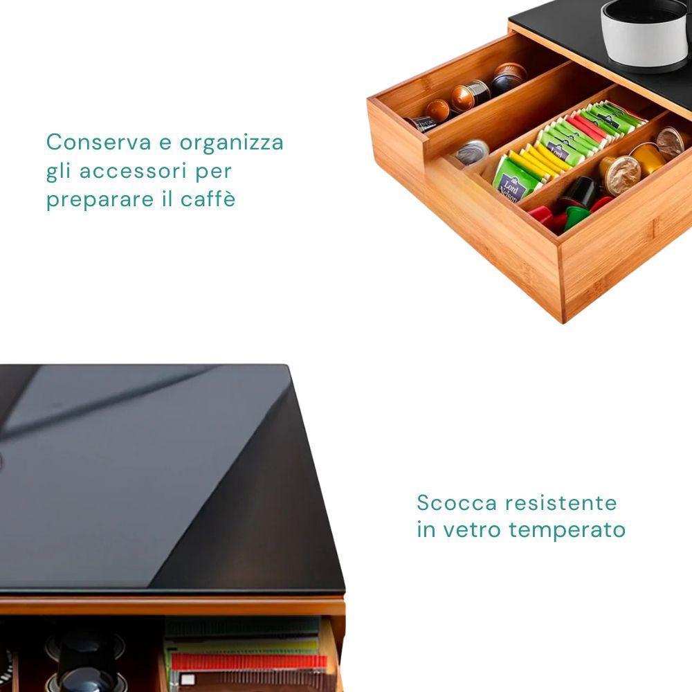  porta cialde in bambù con piano in vetro temperato e cassetto - foto 5