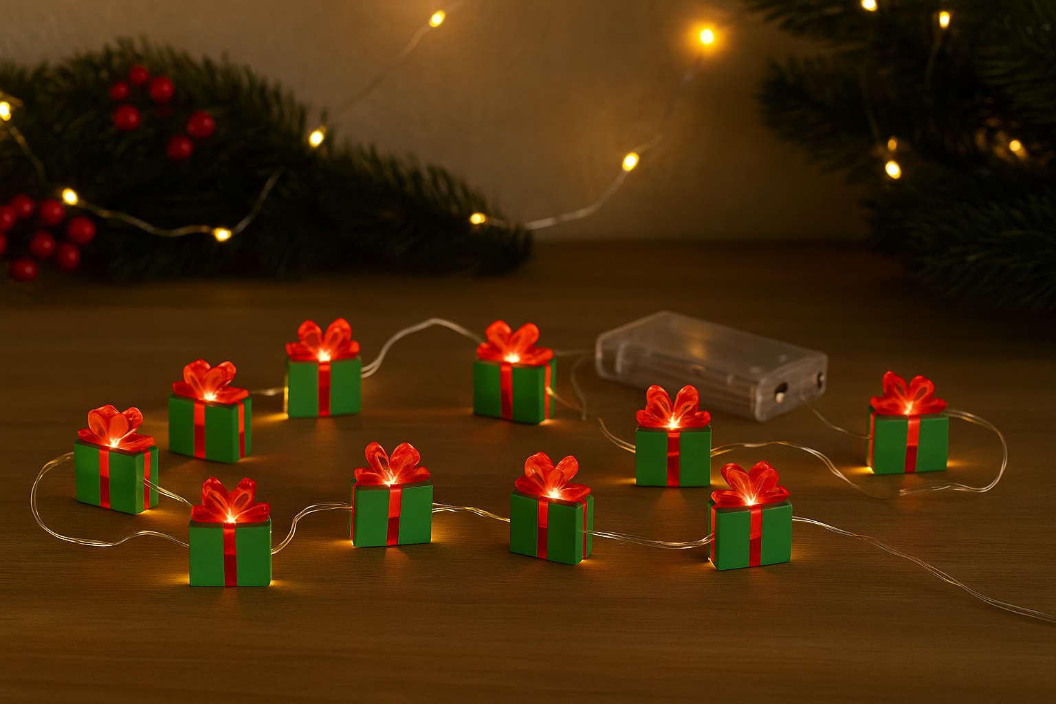 kasaviva filo led decorativo xmas a batteria , pacco regalo , 2 mt - foto 1