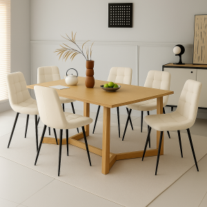 Set da 6 sedie da interno in velluto panna