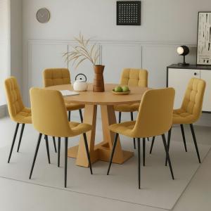 Set da 6 sedie da interno in velluto senape