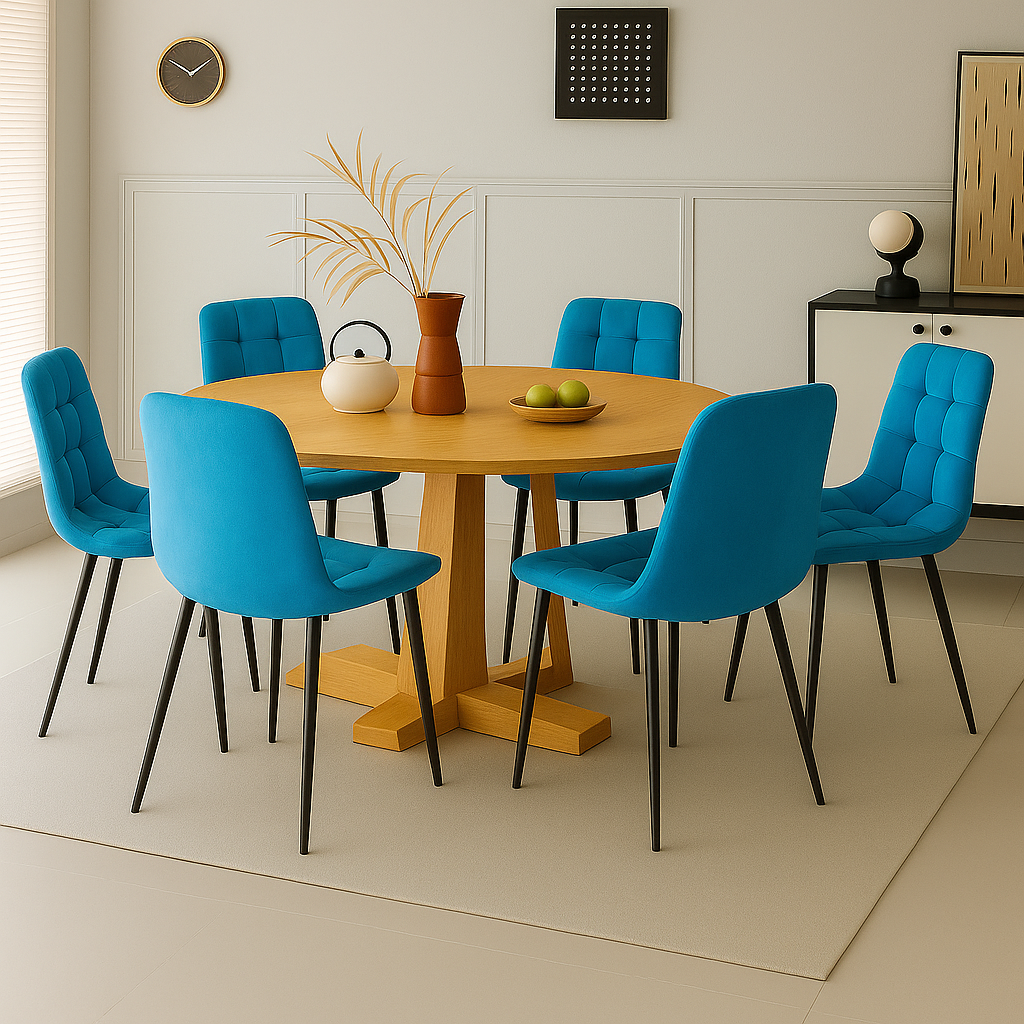 dgbavaria set da 6 sedie da interno in velluto azzurro - foto 2