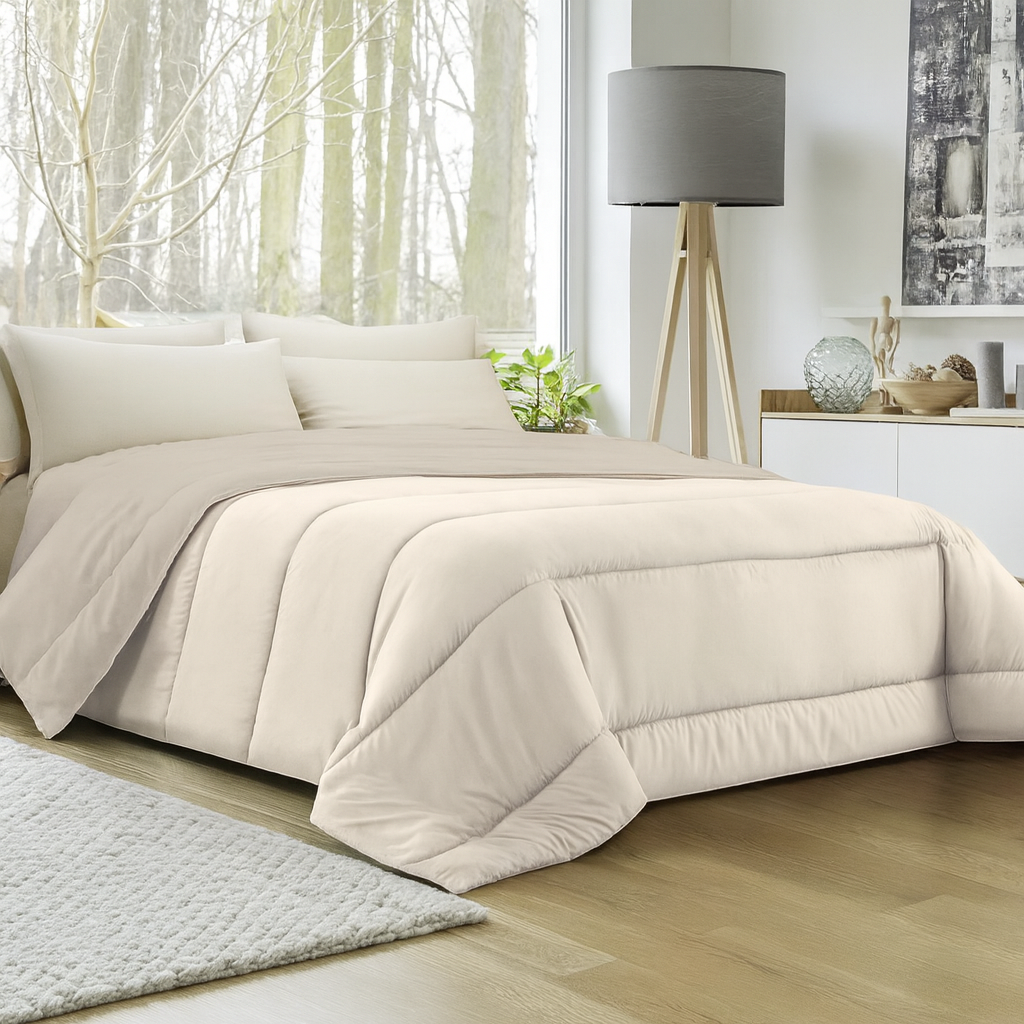  trapunta invernale letto matrimoniale in tinta unita double face nocciola - foto 1