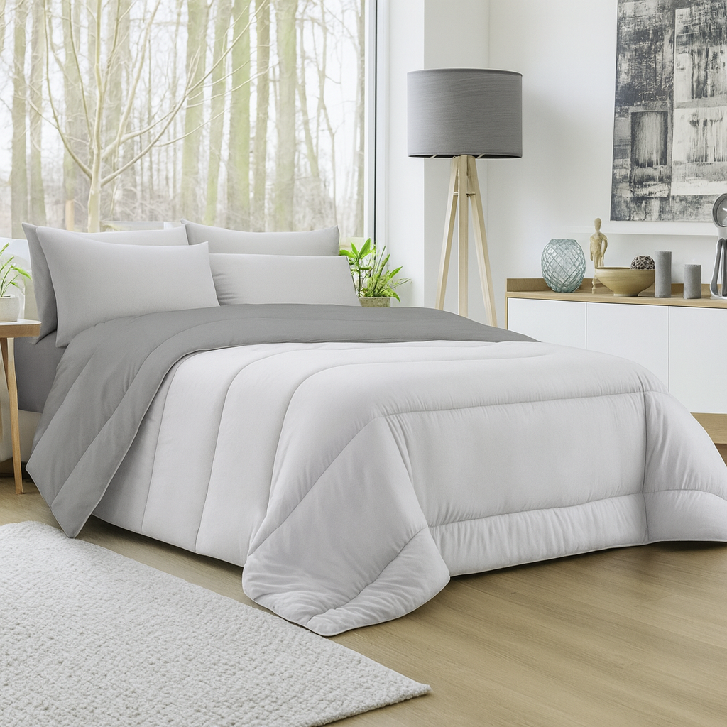  trapunta invernale letto matrimoniale in tinta unita double face grigio - foto 1