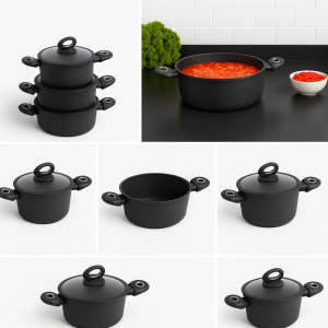 Tris di pentole con coperchi in vetro (20x8.5) - (24x10.7) - (28x12.0) cm