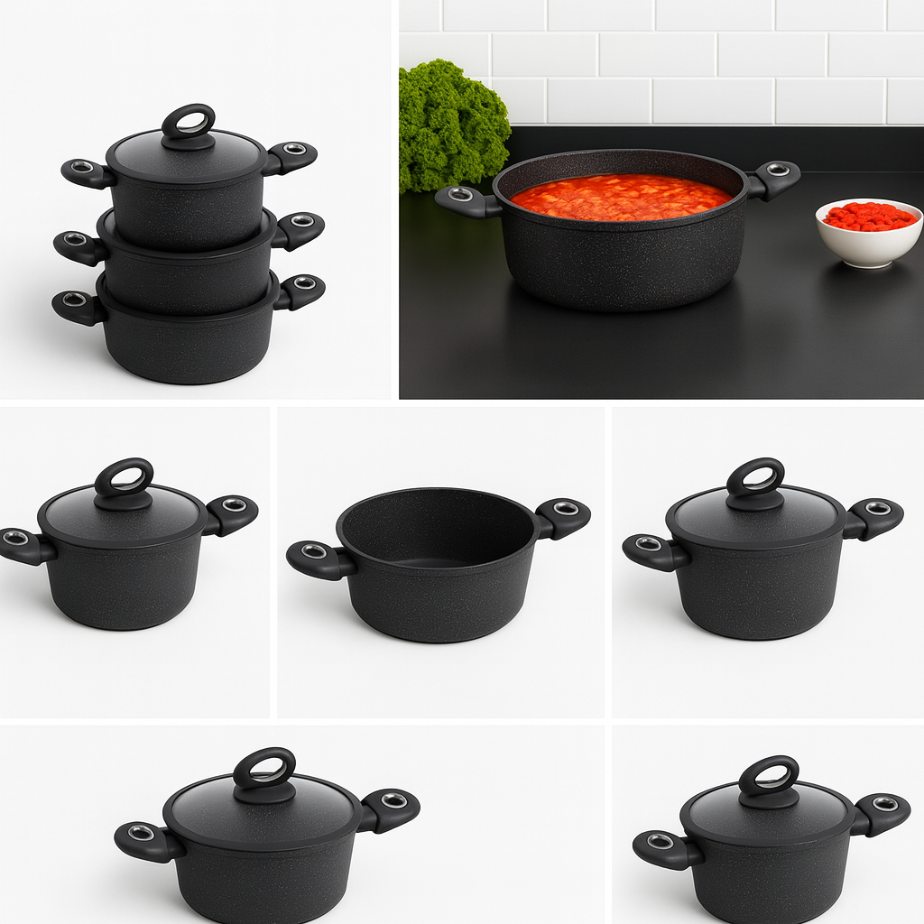  tris di pentole con coperchi in vetro (20x8.5) - (24x10.7) - (28x12.0) cm - foto 2