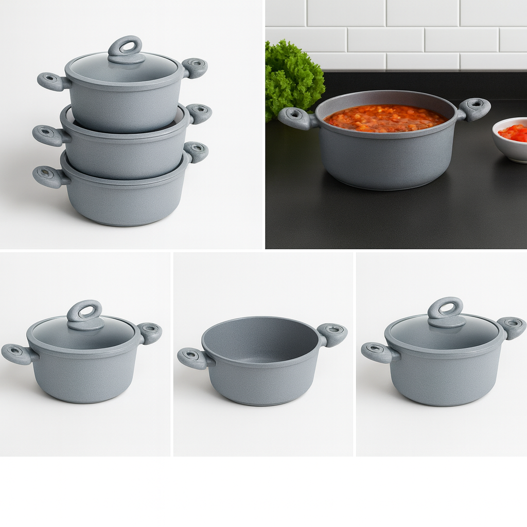  tris di pentole con coperchi in vetro (20x8.5) - (24x10.7) - (28x12.0) cm - foto 4