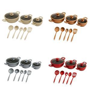 Tris tegami con coperchi in vetro e 5 mestoli di alta qualità 20cm 24cm 28cm rivestimento antiaderente per cucina versatile e moderna