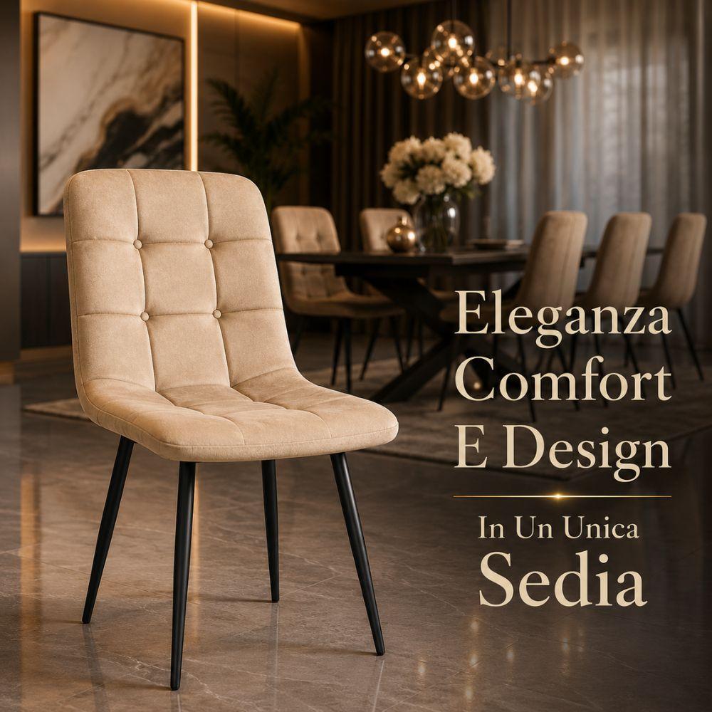 set 6 sedie da pranzo in velluto imbottite design moderno con gambe nere in metallo - foto 4 set 6 sedie da pranzo in velluto imbottite design moderno con gambe nere in metallo - foto 4