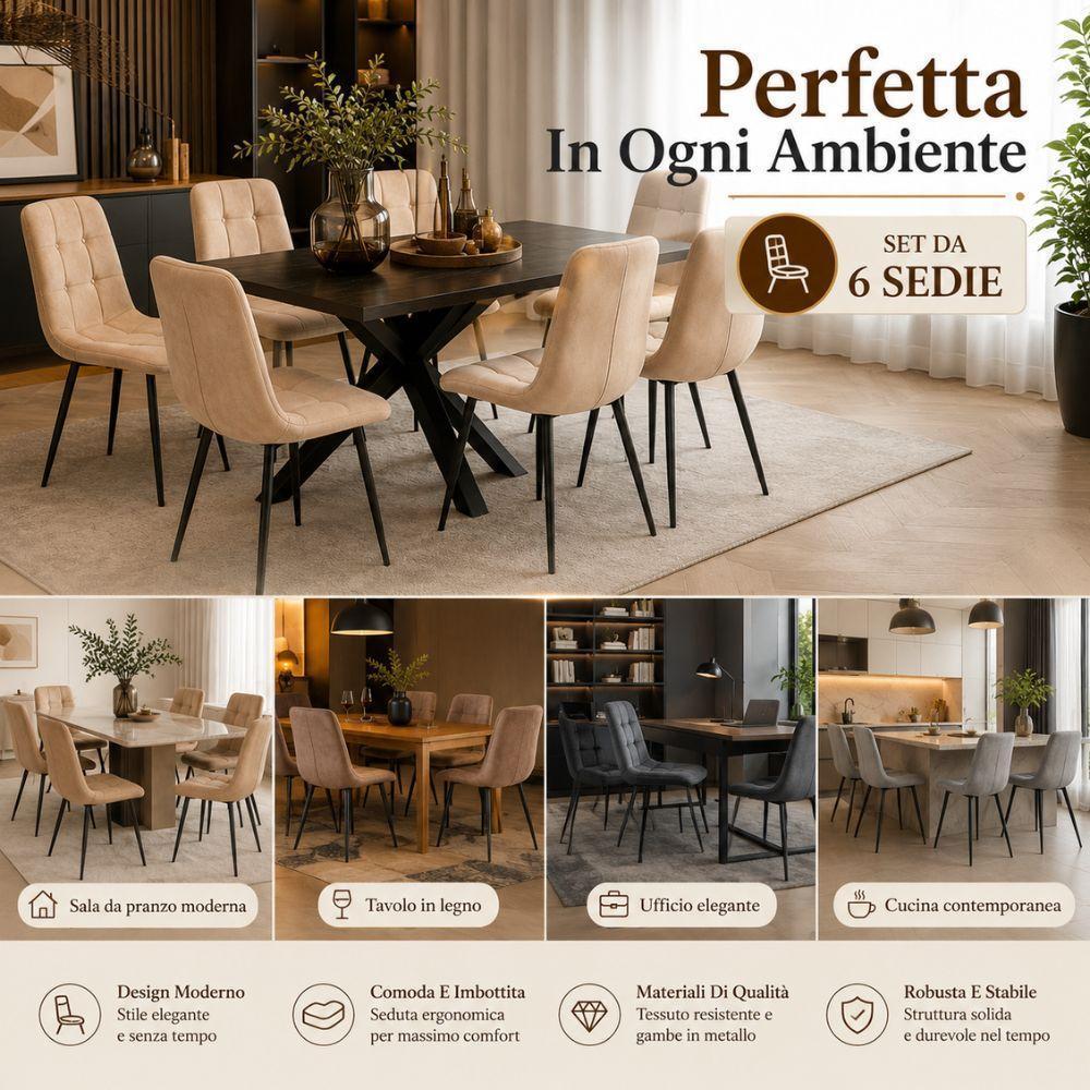 set 6 sedie da pranzo in velluto imbottite design moderno con gambe nere in metallo - foto 5 set 6 sedie da pranzo in velluto imbottite design moderno con gambe nere in metallo - foto 5