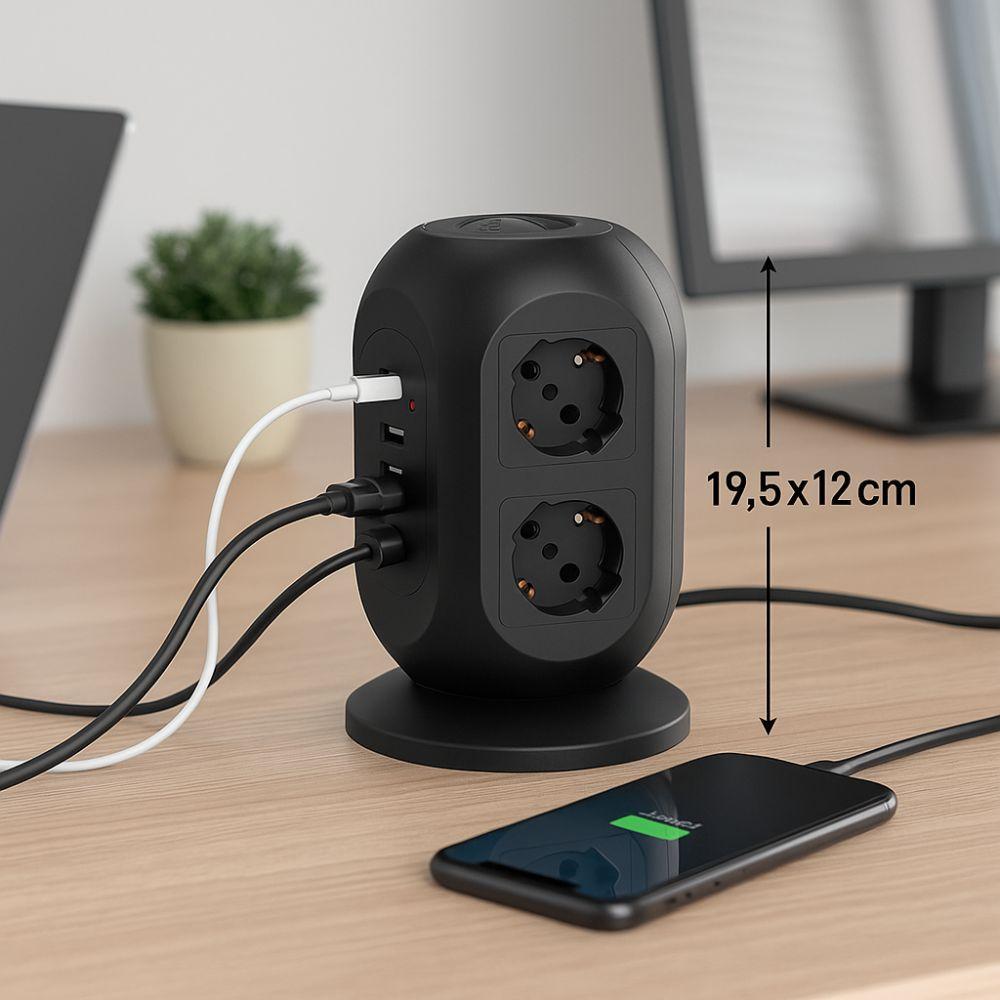  multipresa a torre con 8 prese universali, 3 prese usb, 1 presa type-c - foto 3
