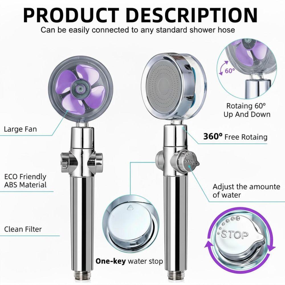  soffione doccia alta pressione, ventola turbo fan 360° con interruttore stop e filtro - foto 5