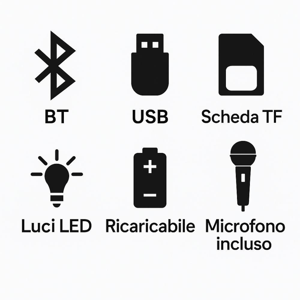  cassa speaker bluetooth con effetti led multicolor e microfono incluso - foto 6