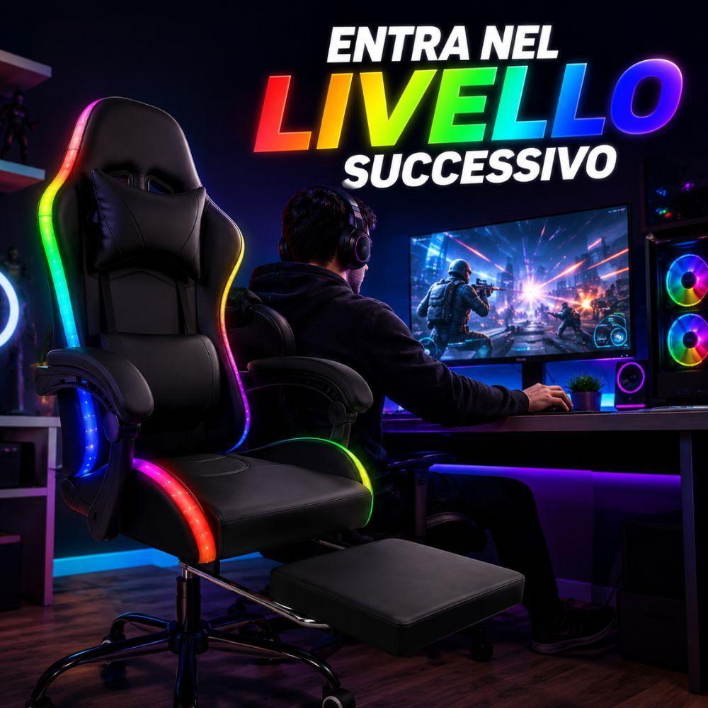  sedia gaming rgb led ergonomica con poggiapiedi estraibile e schienale reclinabile - foto 2
