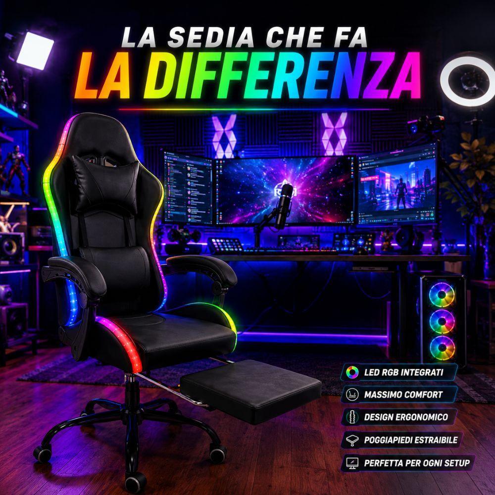  sedia gaming rgb led ergonomica con poggiapiedi estraibile e schienale reclinabile - foto 4