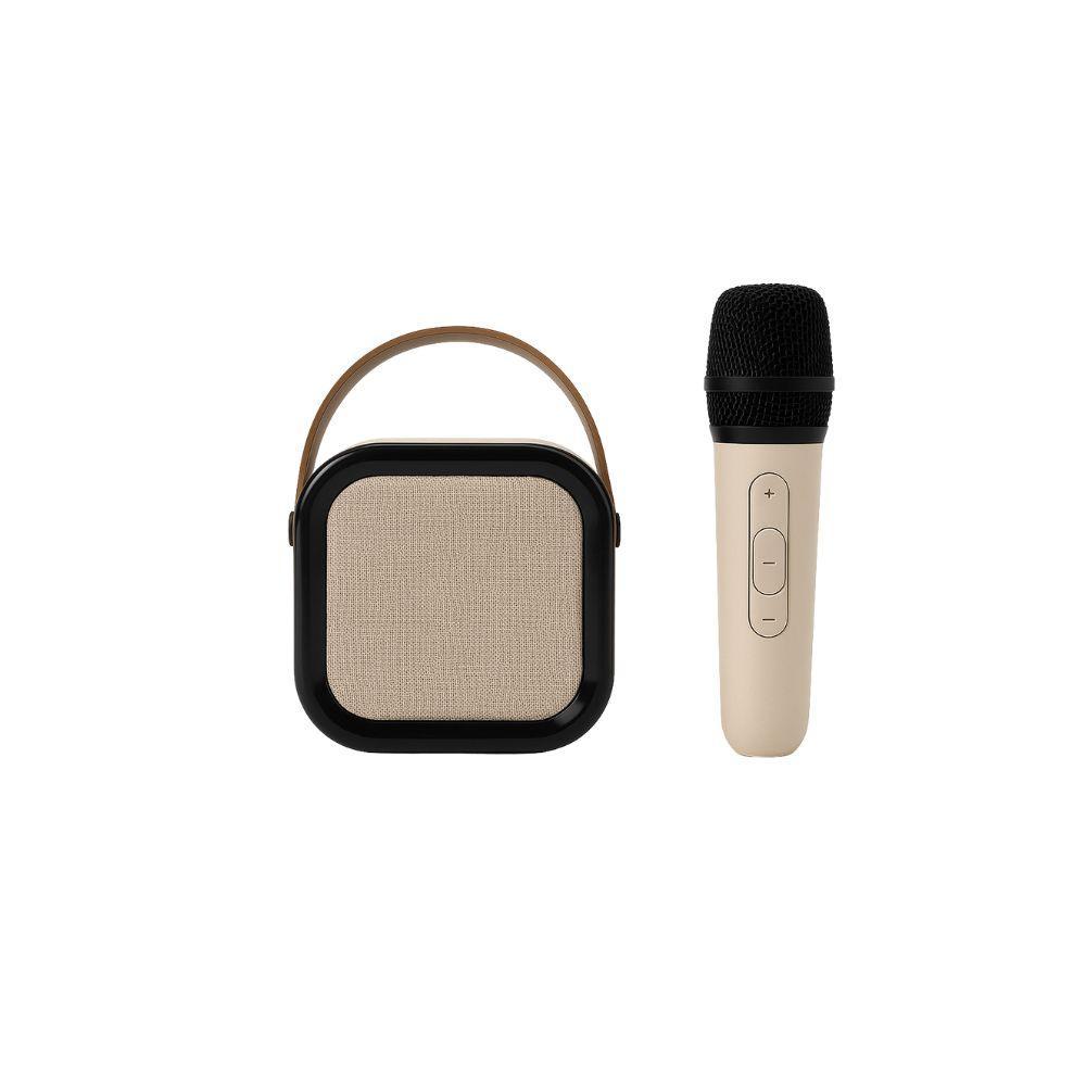 Cassa Bluetooth karaoke colore beige con microfono abbinato