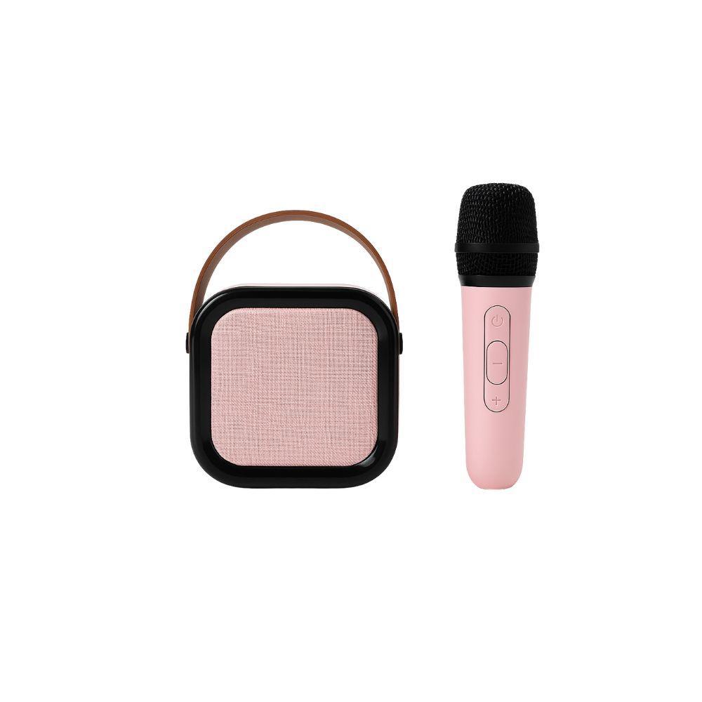 Cassa Bluetooth karaoke colore rosa con microfono abbinato