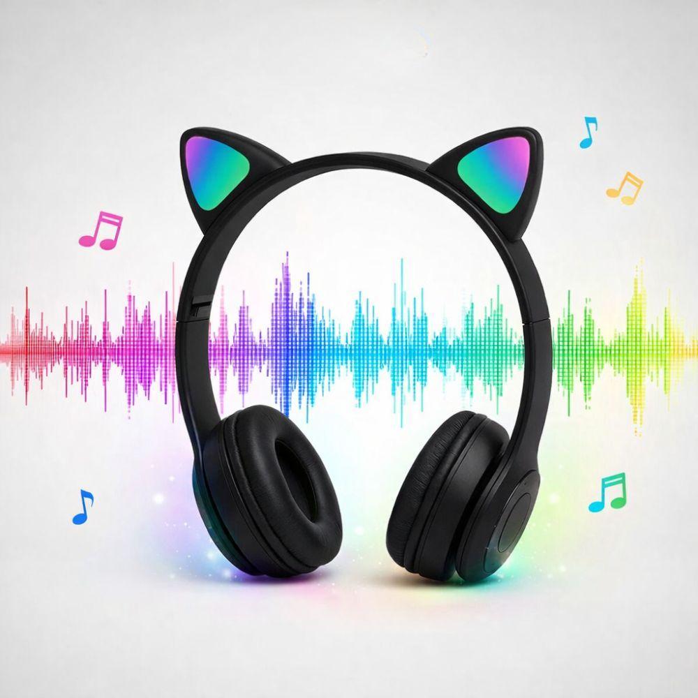 cuffie bluetooth cat ear headset gaming con effetti led e suono stereo - foto 3