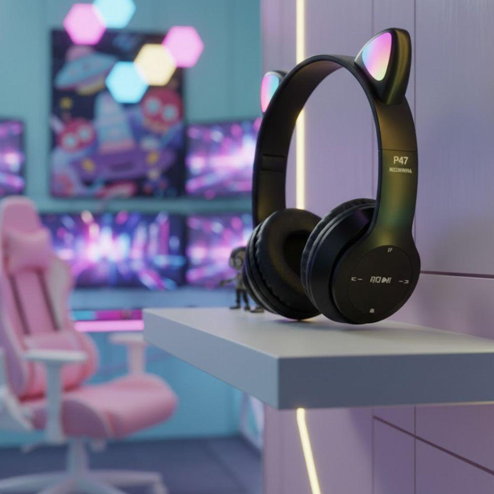  cuffie bluetooth cat ear headset gaming con effetti led e suono stereo - foto 4