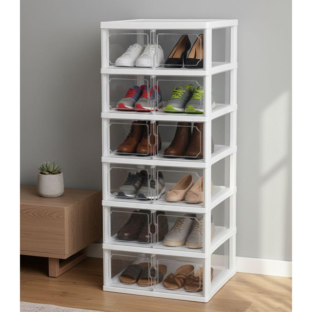  scarpiera a 6 ripiani doppi richiudibile salvaspazio 110x44x35cm - foto 5