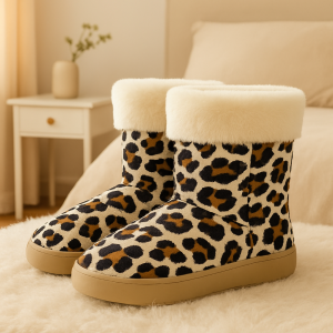 Ciabatta a stivaletto leopardata beige modello moderna