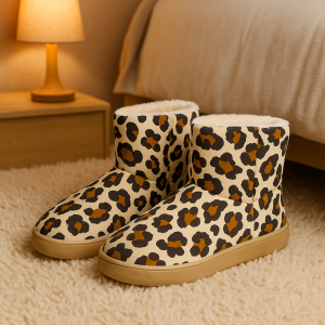 Ciabatta a stivaletto leopardata beige modello ludovica