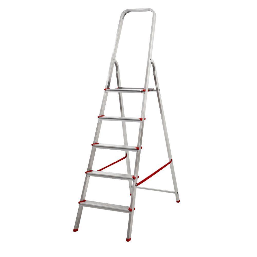  scala in alluminio 5 gradini con pianetto in acciaio, piedini antiscivolo e blocco di sicurezza - foto 1