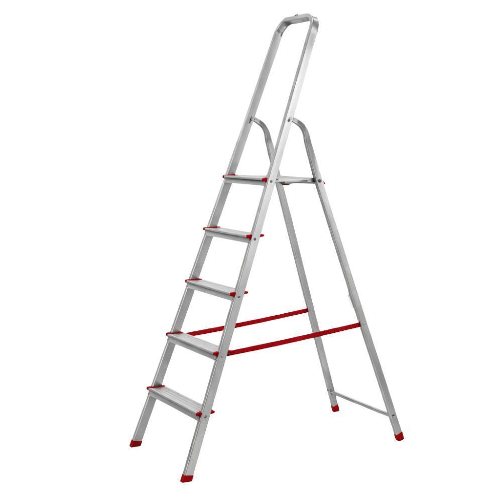  scala in alluminio 5 gradini con pianetto in acciaio, piedini antiscivolo e blocco di sicurezza - foto 3