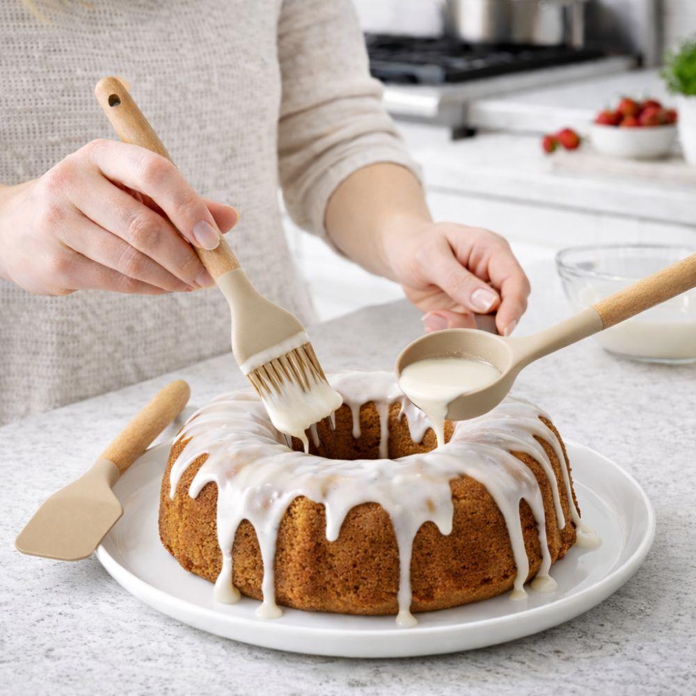  set da 12 pz. di mestoli da cucina in silicone e legno con cestello contenitore - foto 5