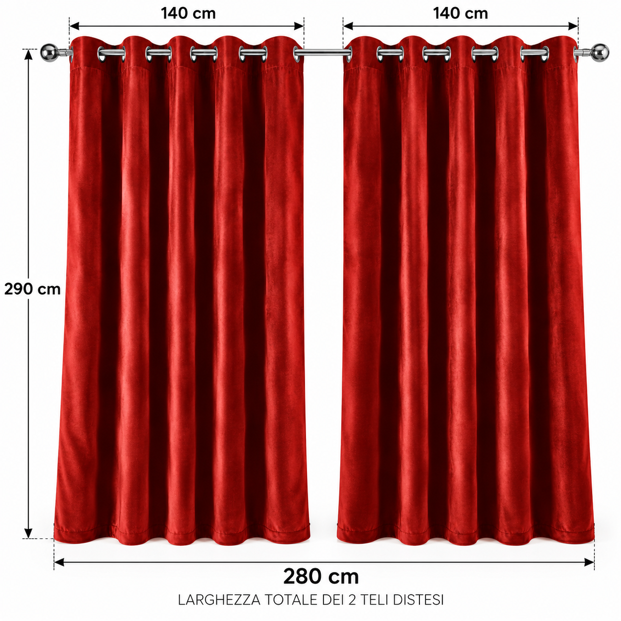 set 2 tende in velluto 140x290 cm con 8 anelli per telo - foto 4 set 2 tende in velluto 140x290 cm con 8 anelli per telo - foto 4