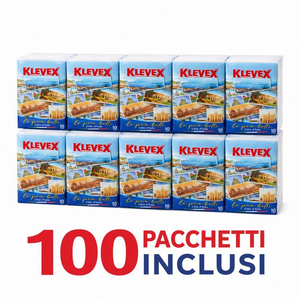 fatigati fazzoletti klevex 3 veli super morbidezza – confezione scorta 100 pacchetti (10 pacchi da 10 fazzoletti) - foto 1