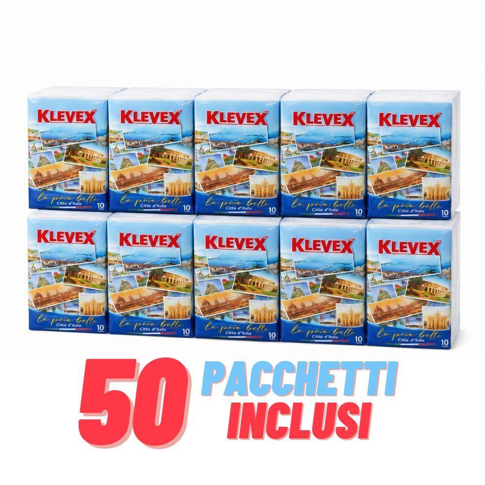 fatigati fazzoletti klevex 3 veli super morbidezza confezione scorta 50 pacchetti (5 pacchi da 10 pacchetti di fazzoletti) - foto 1