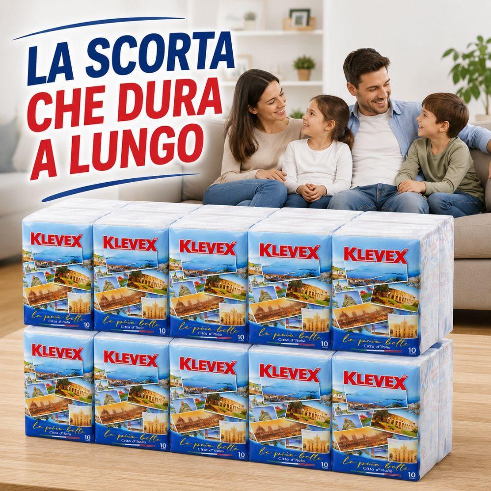 fatigati fazzoletti klevex 3 veli super morbidezza – confezione scorta 100 pacchetti (10 pacchi da 10 fazzoletti) - foto 2