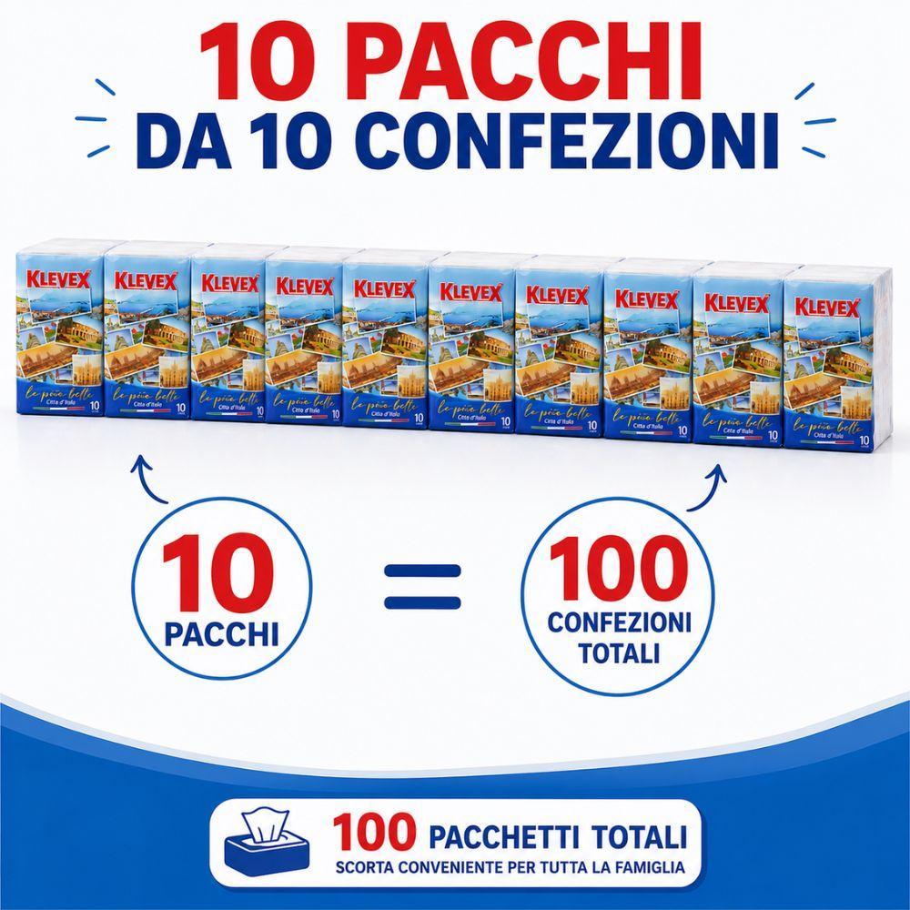 fatigati fazzoletti klevex 3 veli super morbidezza – confezione scorta 100 pacchetti (10 pacchi da 10 fazzoletti) - foto 3