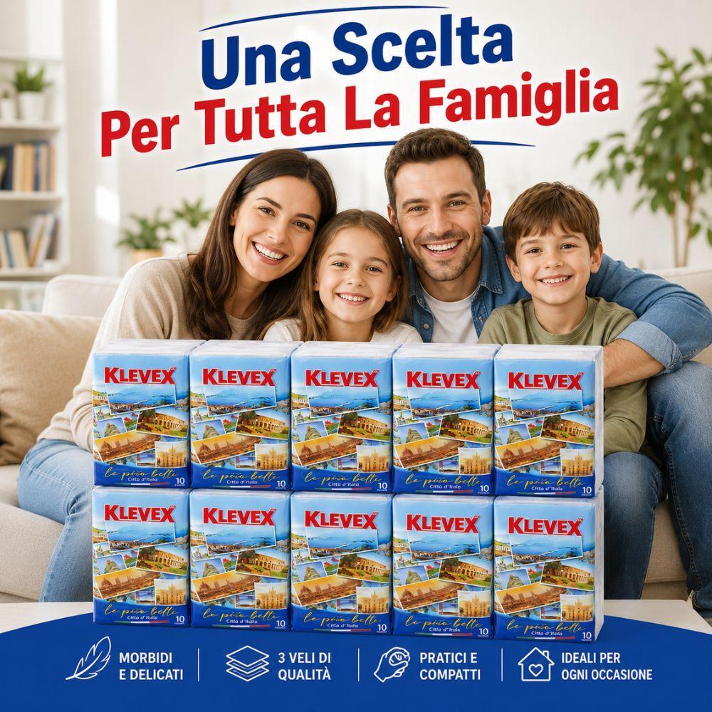 fatigati fazzoletti klevex 3 veli super morbidezza – confezione scorta 100 pacchetti (10 pacchi da 10 fazzoletti) - foto 4