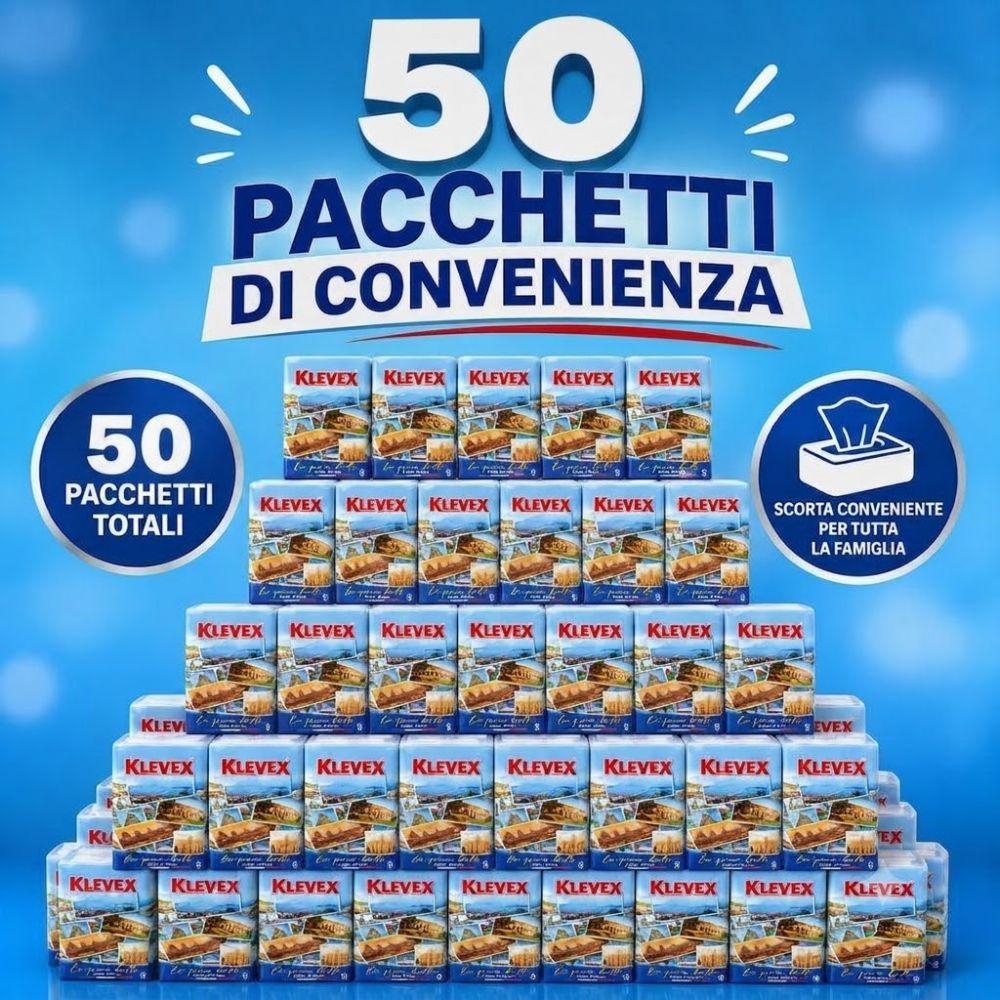 fatigati fazzoletti klevex 3 veli super morbidezza confezione scorta 50 pacchetti (5 pacchi da 10 pacchetti di fazzoletti) - foto 5
