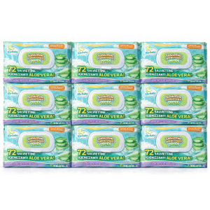 720 salviettine igenizzanti  idratanti con aloe vera ( 10 pacchetti da 72 pezzi)