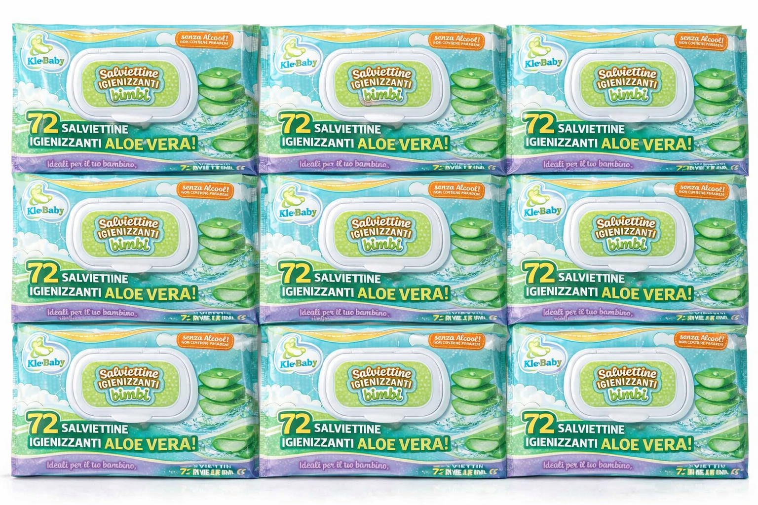 fatigati 720 salviettine igenizzanti  idratanti con aloe vera ( 10 pacchetti da 72 pezzi) - foto 2