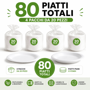 80 piatti in polipropilene , lavabili e per microonde (4 pacchi da 20 pezzi )
