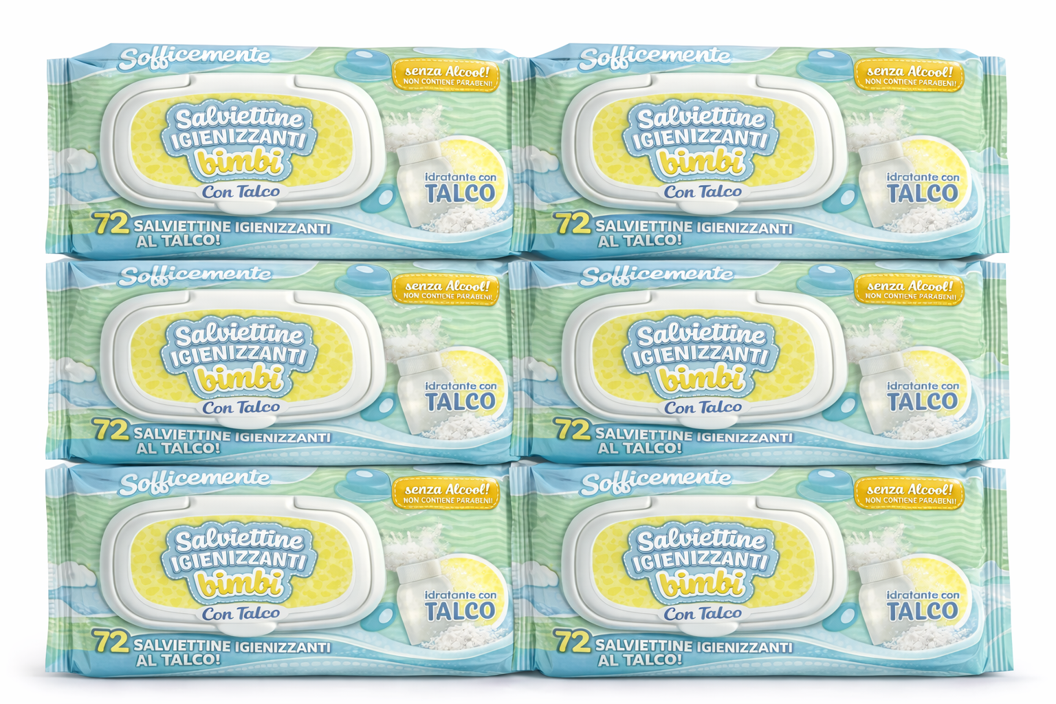 fatigati 720 salviettine igenizzanti idratanti con talco ( 10 pacchetti da 72 pezzi) - foto 3