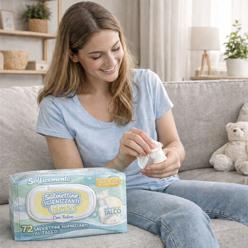 fatigati 720 salviettine igenizzanti idratanti con talco ( 10 pacchetti da 72 pezzi) - foto 4