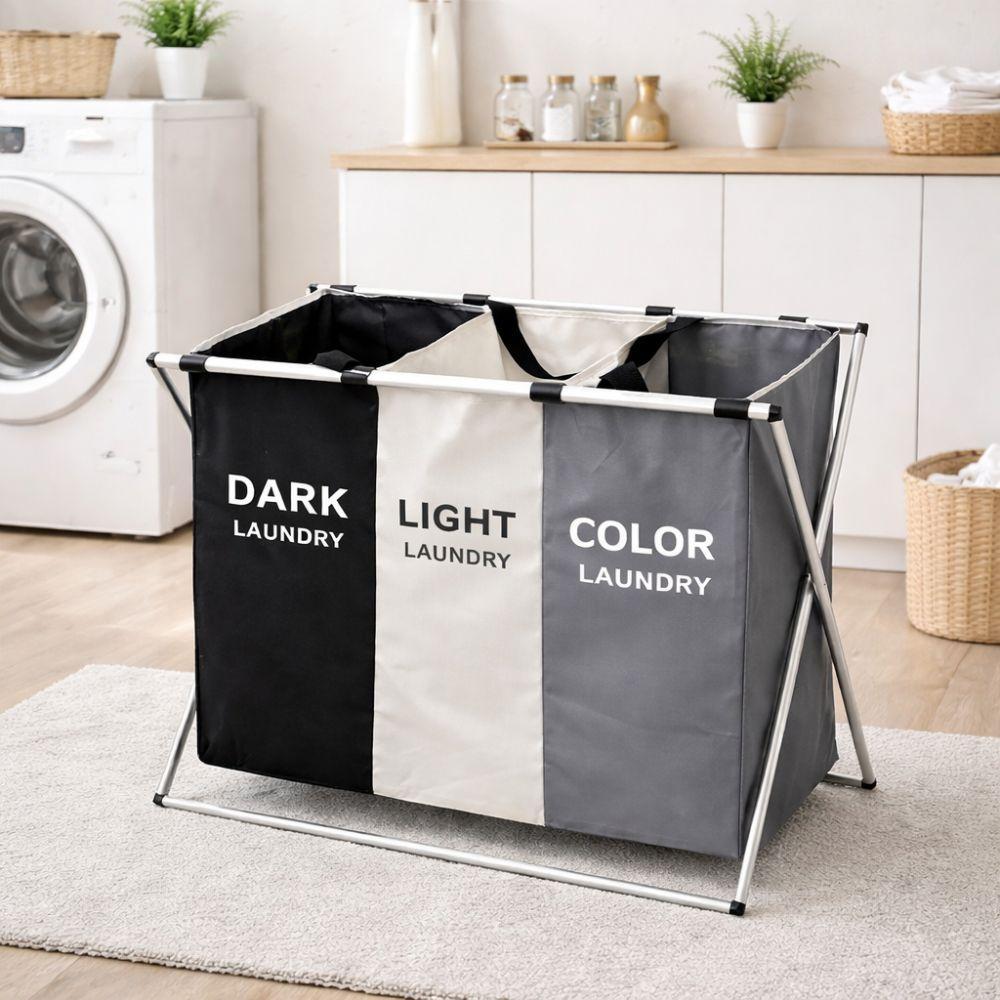  portabiancheria pieghevole salvaspazio con 3 scomparti - foto 3