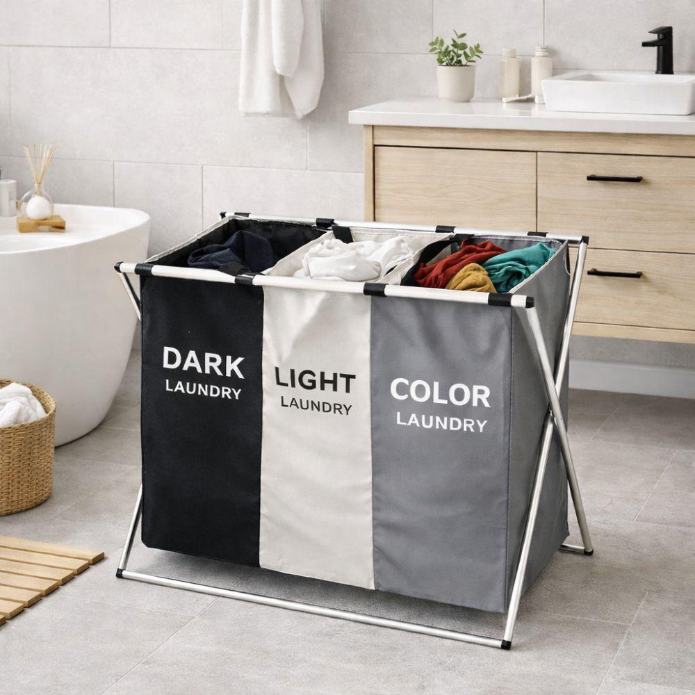  portabiancheria pieghevole salvaspazio con 3 scomparti - foto 5